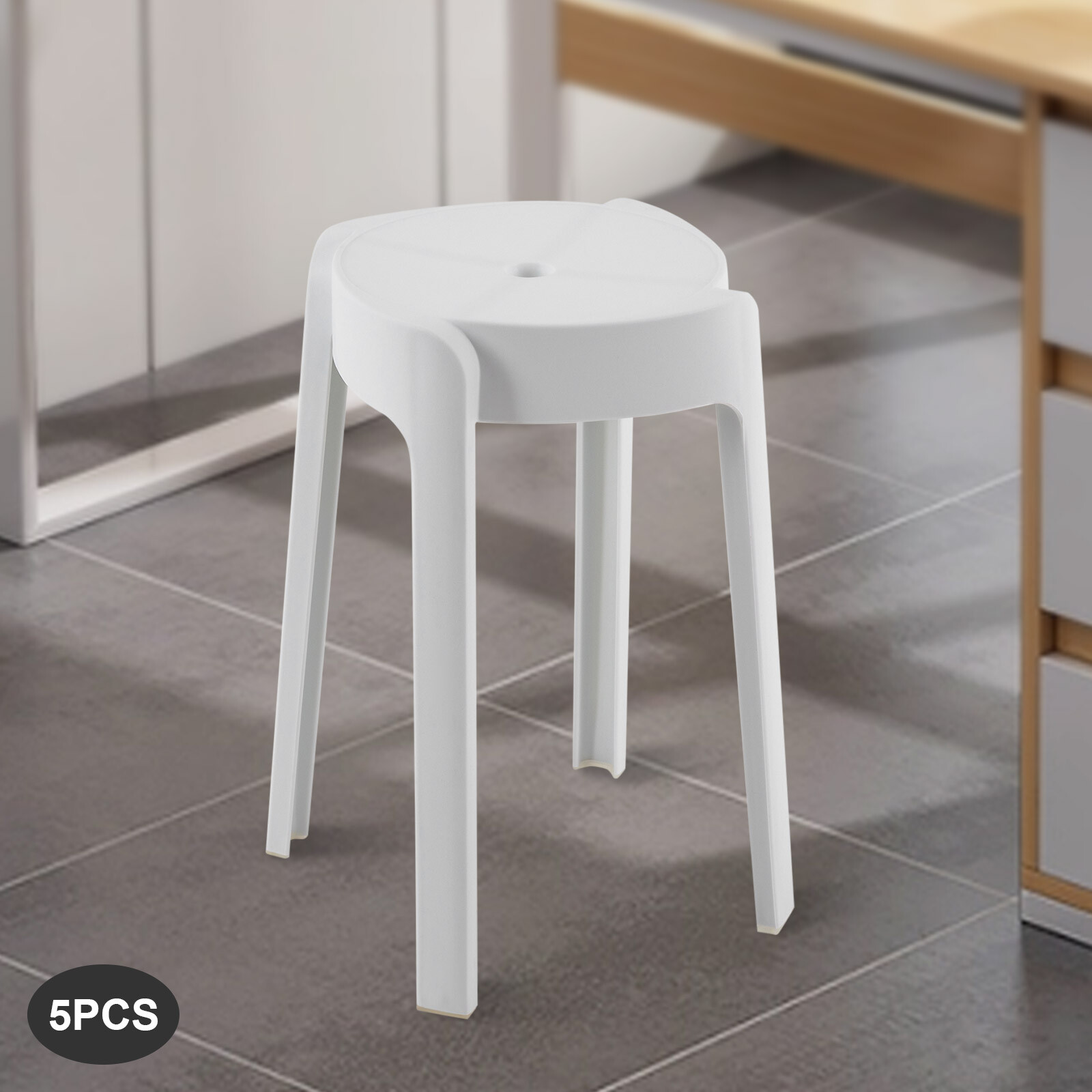 5Pcs Plastic Stools 18'' Height Indoor OutdoorKitchen Bar Chairs Stackable White