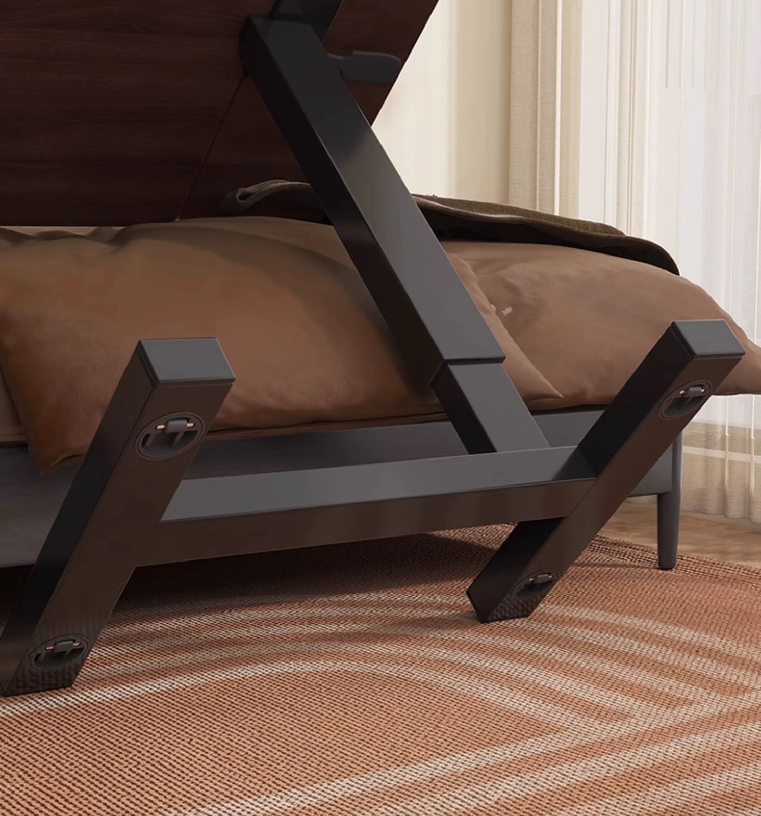 Overbed Bedside Desk, Adjustable Rolling Laptop Stand Tray Table, Walnut