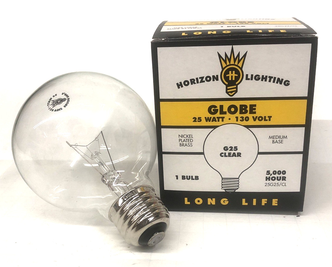 25G25/CLEAR  25 WATT GLOBE BULB, CLEAR, CASE OF 10