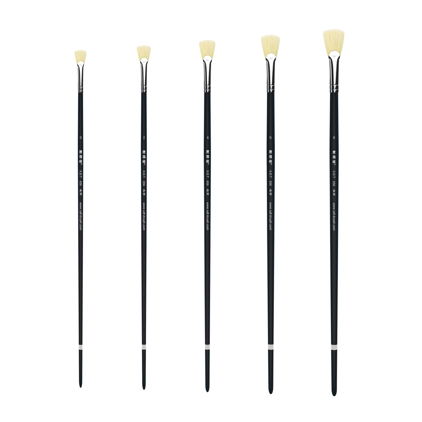 XDT#656 Fishtail Fan Art Brush Set 5Pc #0#2#4#6#8 Hog Acrylic Oil Watercolor