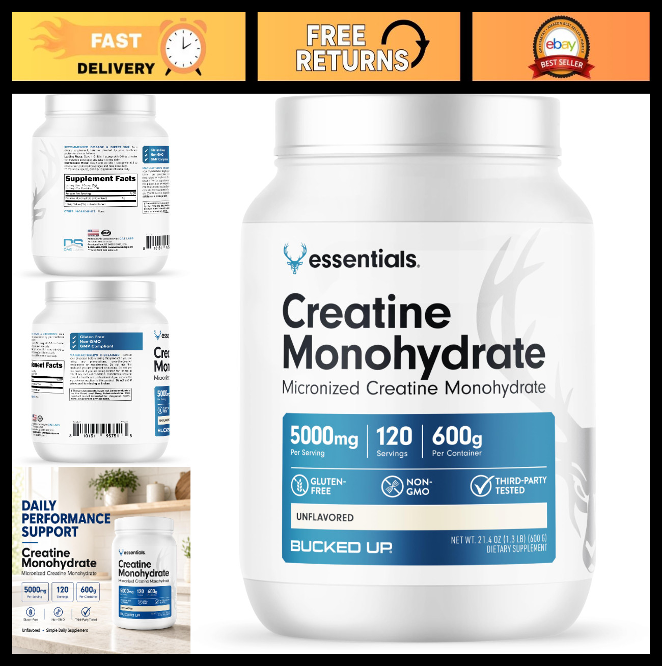 Micronized Creatine Monohydrate Powder - Unflavored, Easy Mix, 5G/Serving, 120 S