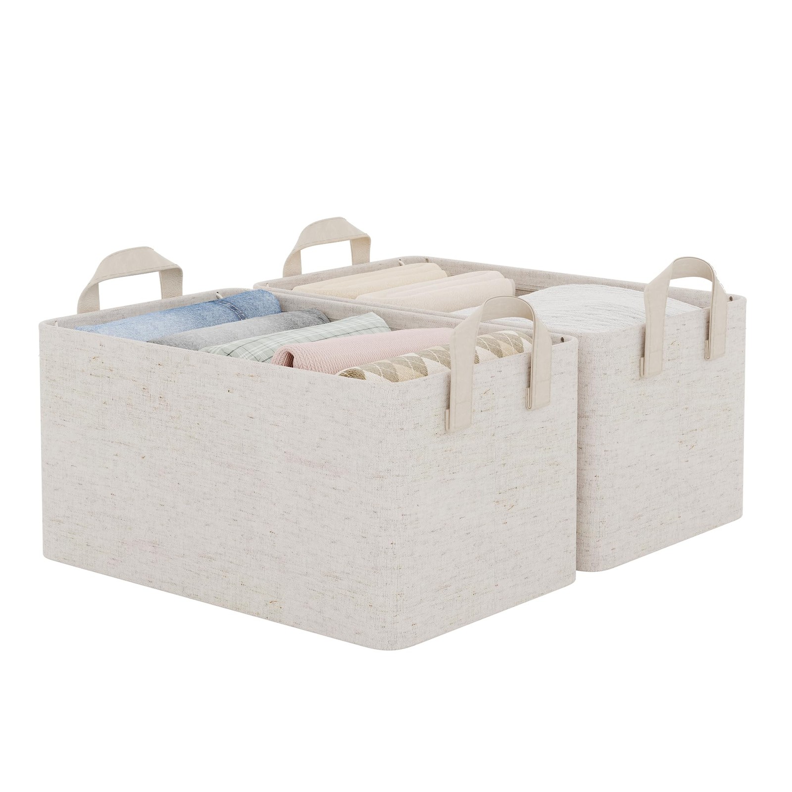 2 PCS Beige Fabric Storage Bins Shelves Baskets Closet Organizers Metal Frame