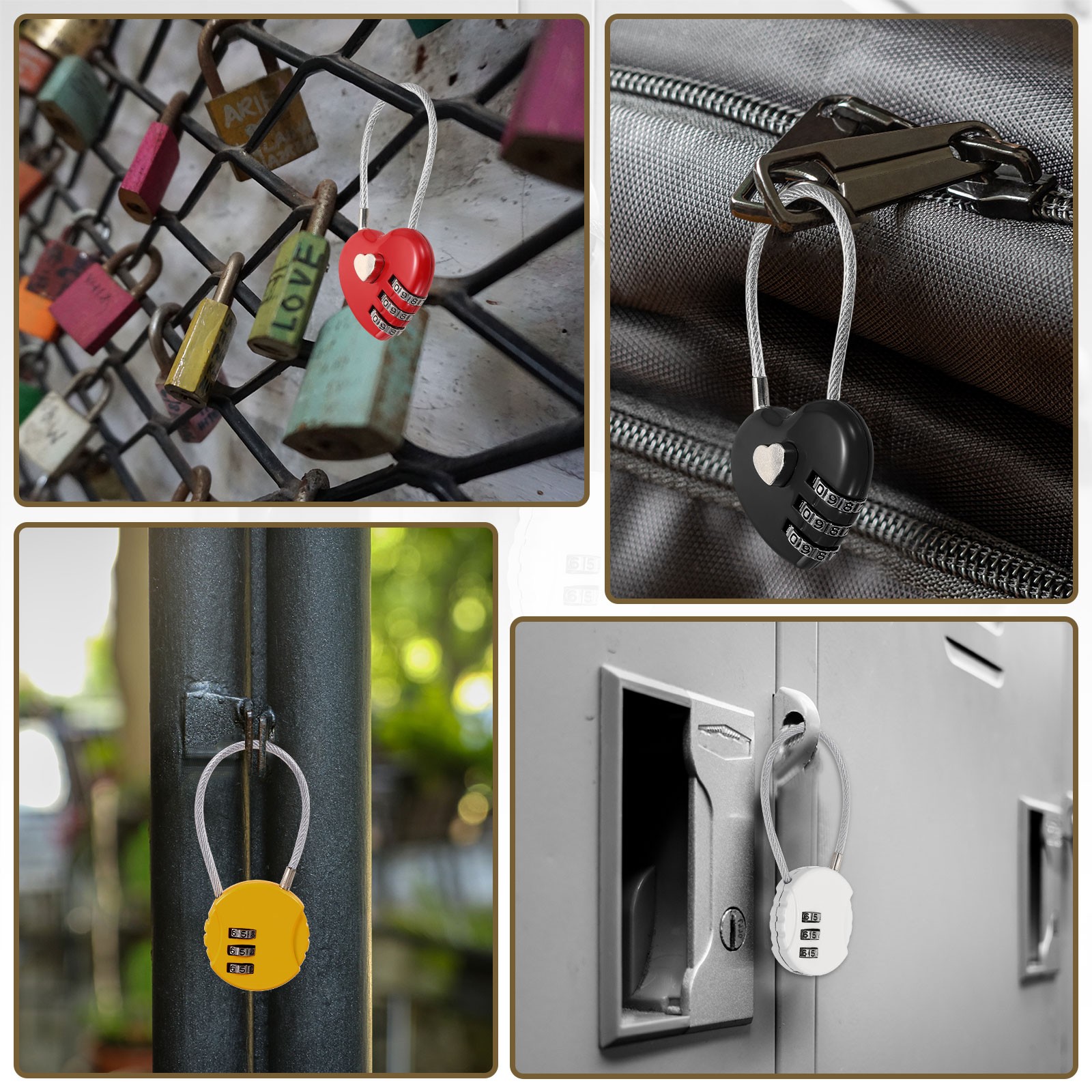 2-Pack Combination Padlock, 3 Digit Round Shaped Cable Luggage Lock [White]