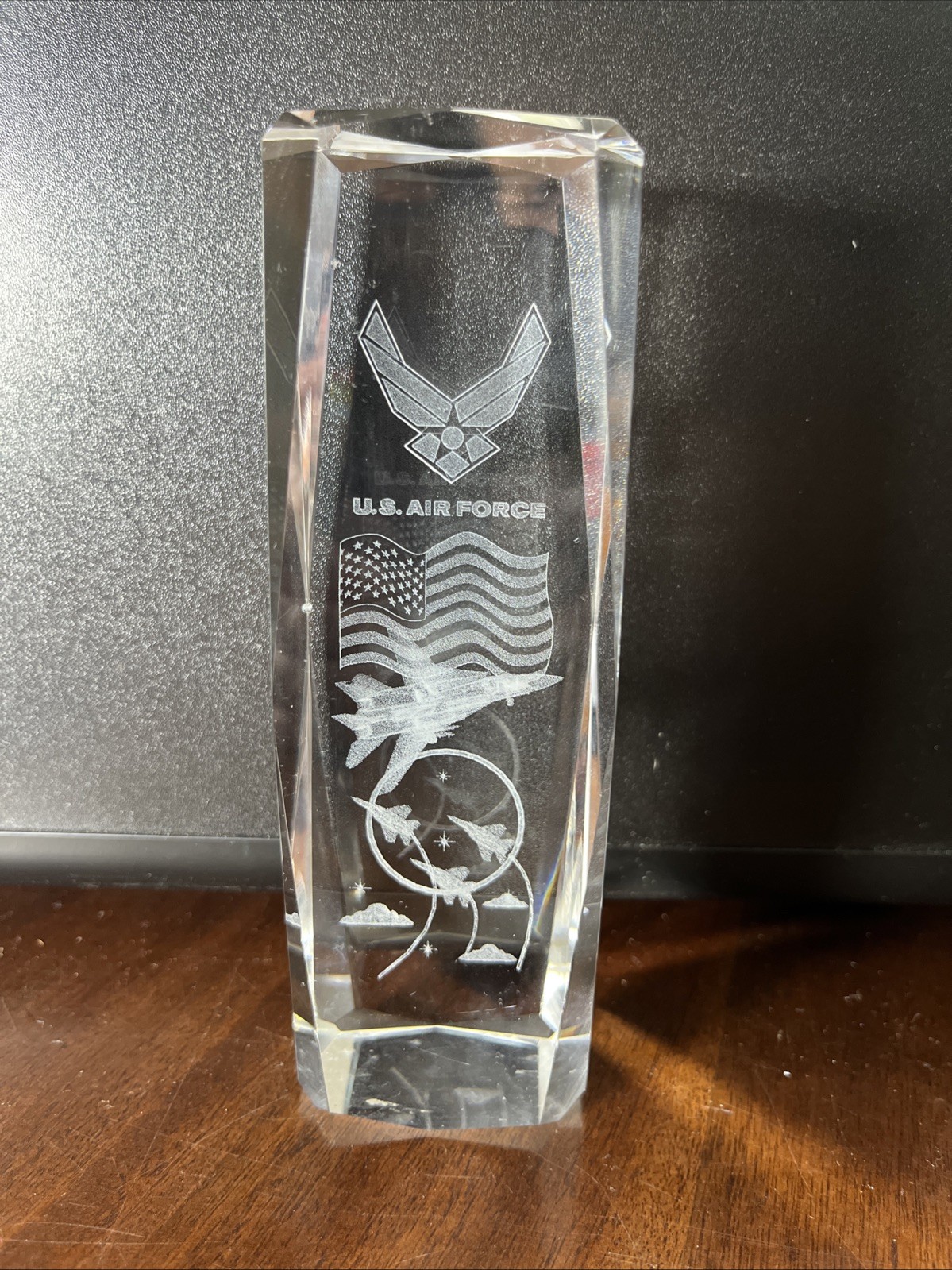 U.S Air Force Crystal Eched American Fighter Jet 6” X 2”