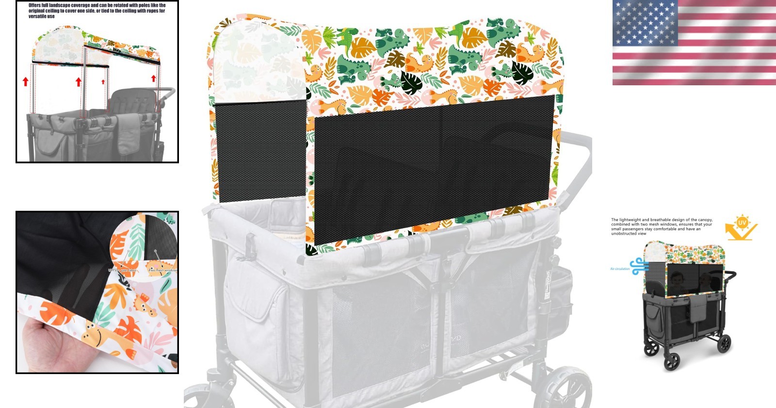 Sun-Protective Canopy with Mesh Windows for Wonderfold Stroller Wagons W2/W4