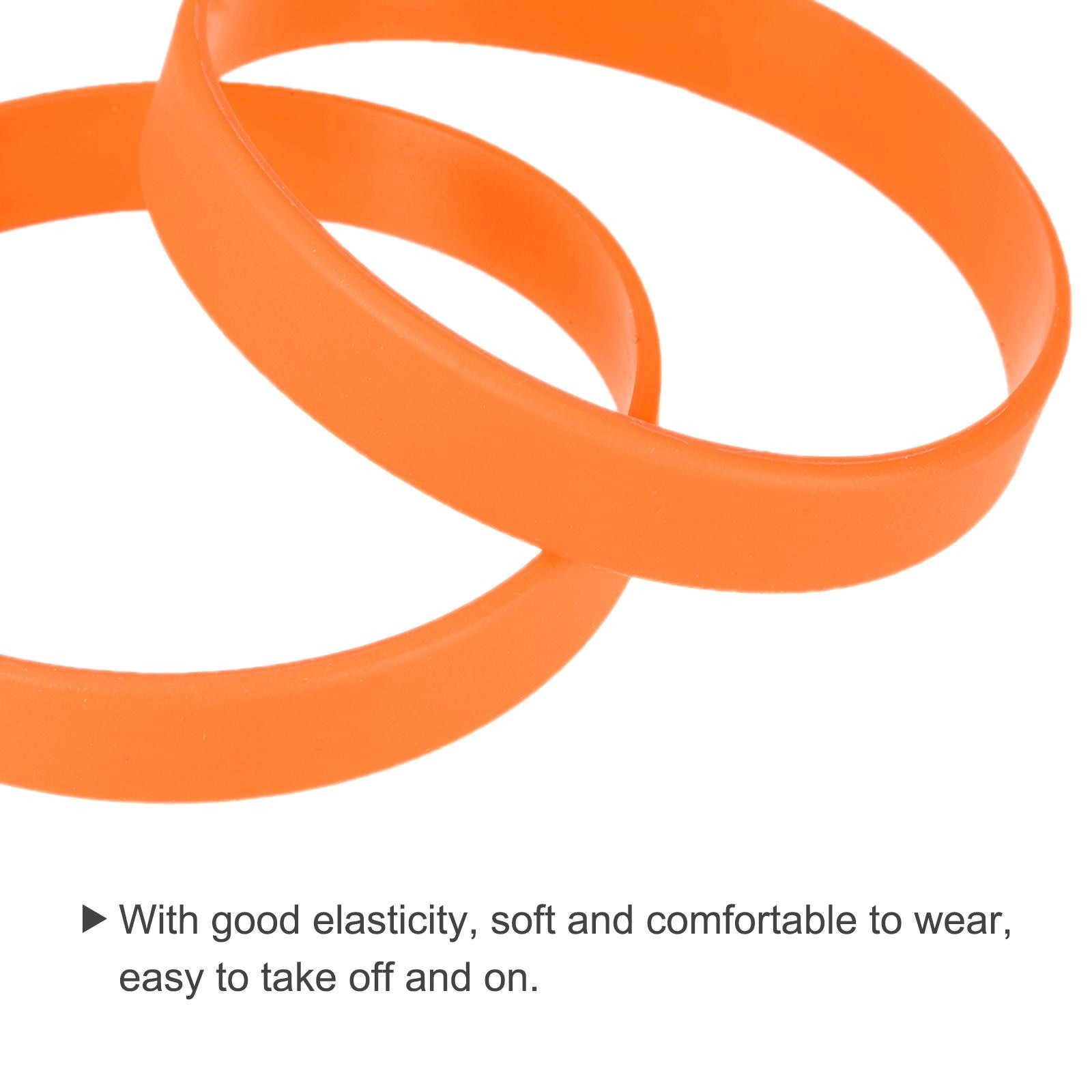 12pcs Plain Silicone Wristbands 8 Inch Circumference 1/2 Inch Width, Orange