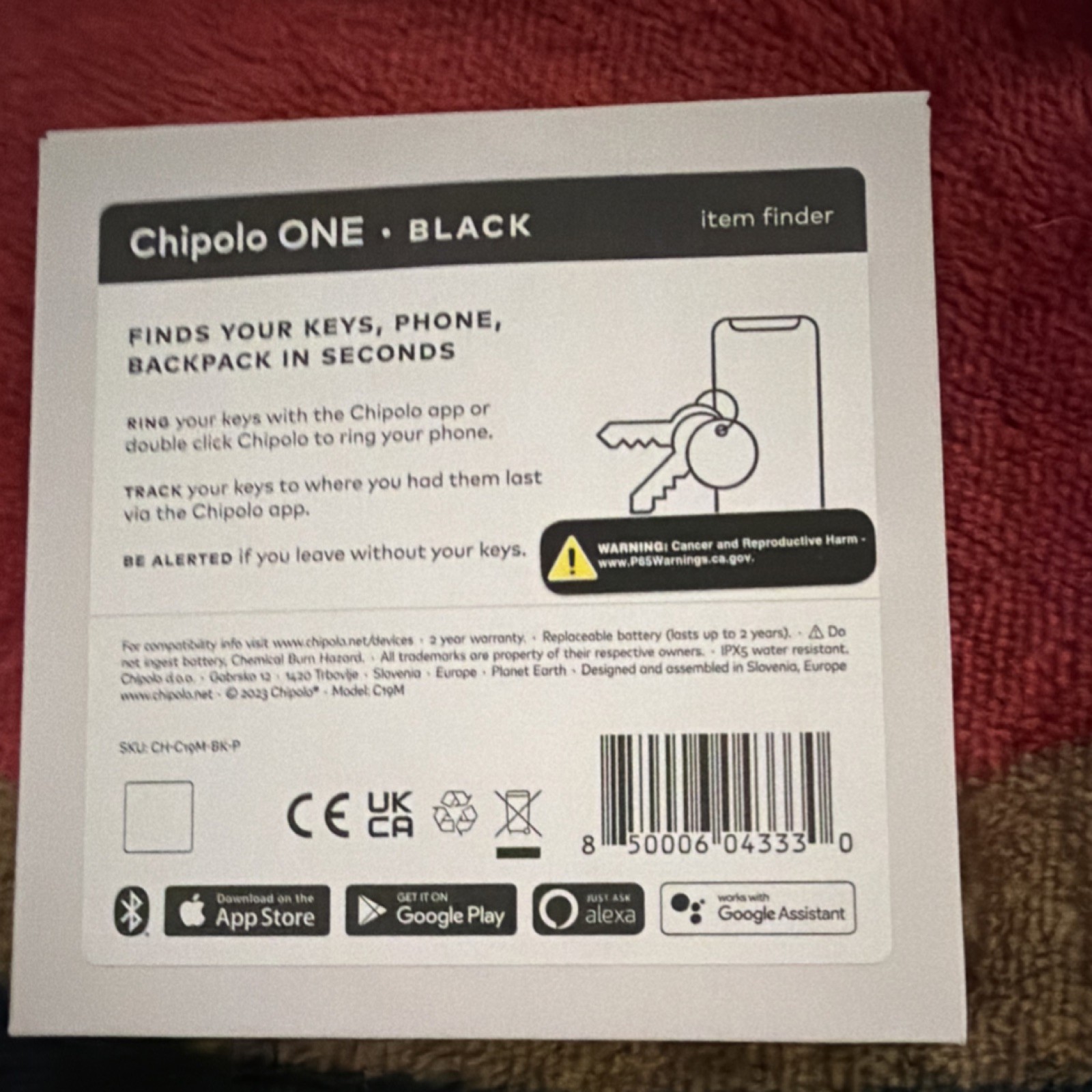 Chipolo ONE Black Bluetooth Item Finder Tracker CH-C19M-BK-P, Model Chipolo ONE