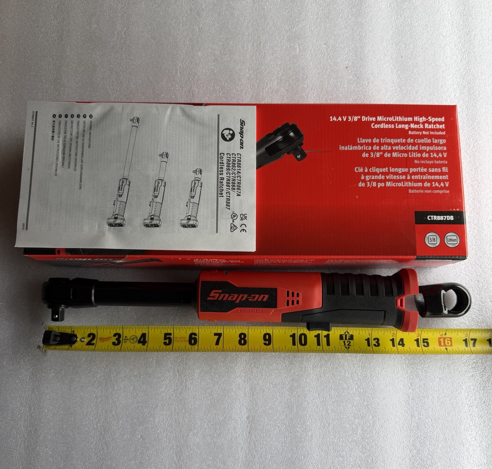 New Snap On CTR887DB 14.4V High Speed 3/8" Brushless Ratchet Tool Only