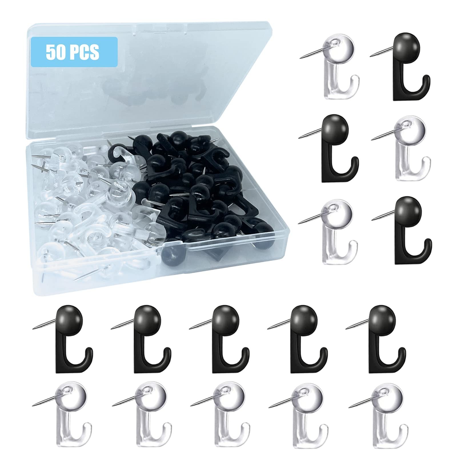 50 PCS Push Pin Hooks, Plastic Heads Cork Board Hooks Decorative Thumb Tacks ...