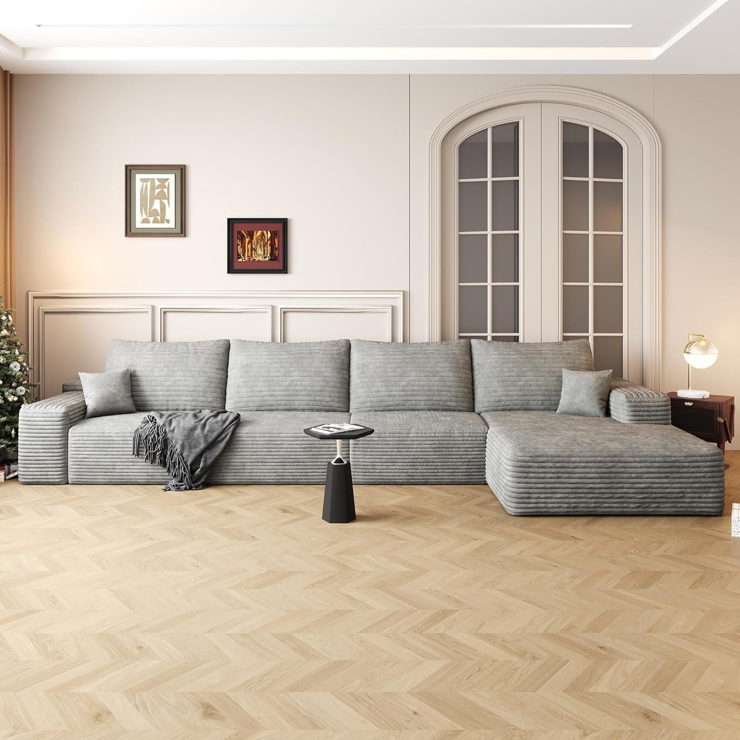 135" Corduroy Couch Sectional Sofa with Chaise L Shape Boneless Cloud Couches