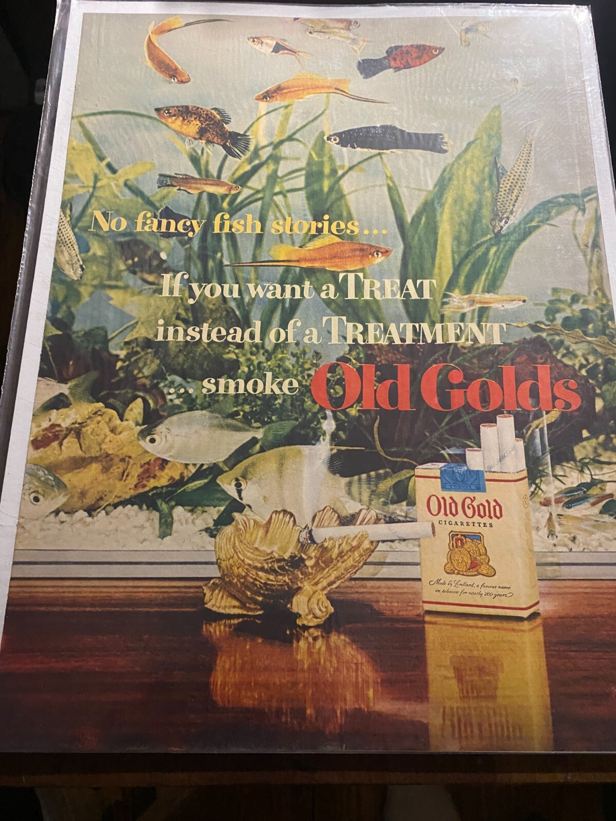 Vintage 1952 Old Gold Cigarettes Tropical Aquarium ad