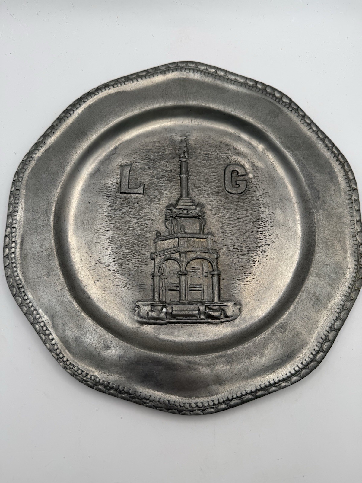 Vintage Pewter Decorative Plate Cote of Arms of Liege France, 92%