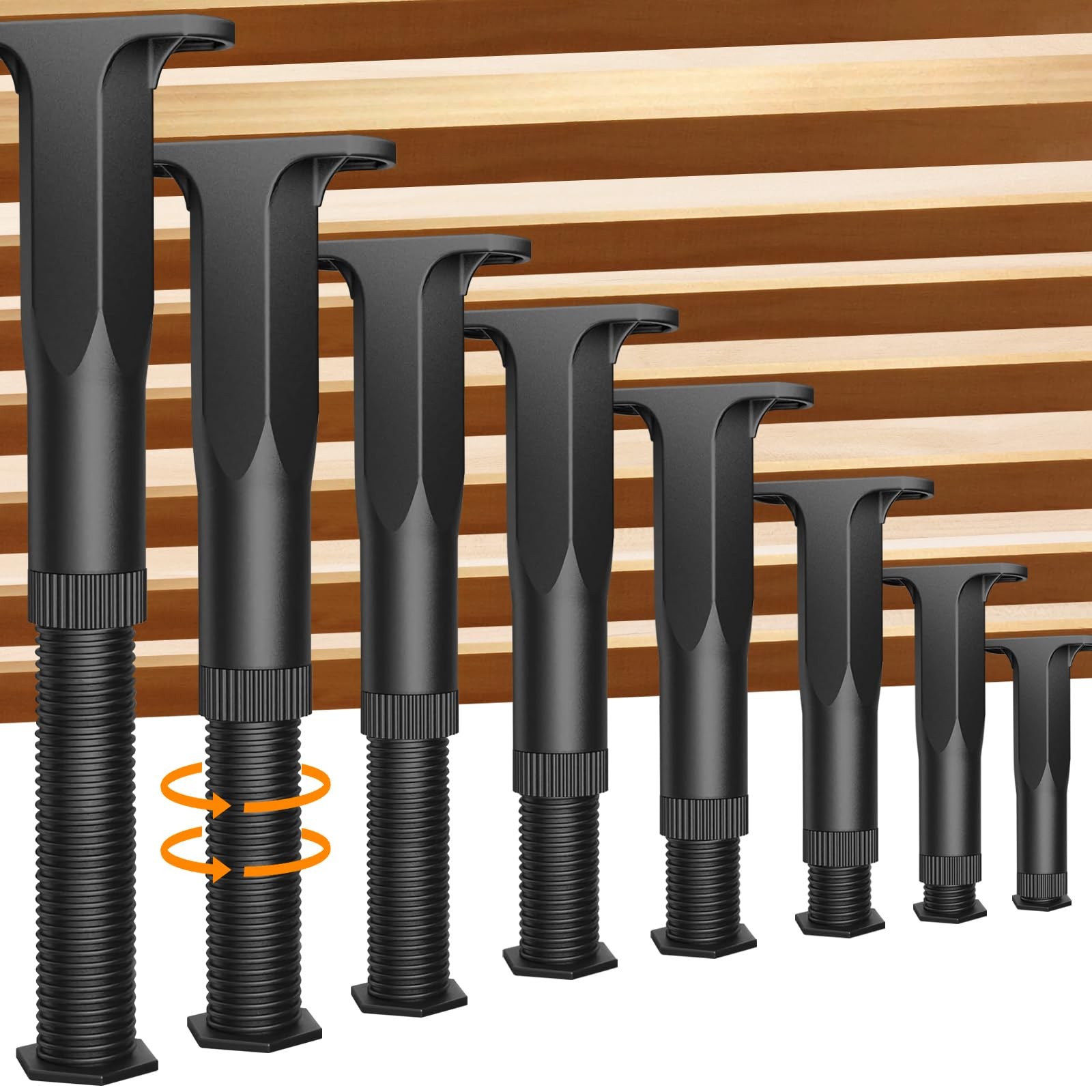 Jonkehai 8PCS Adjustable Bed Support Legs Frame 8pcs (8.3"-14.5"), Black