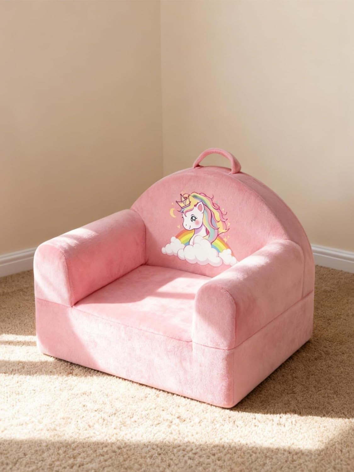 Kids Sofa Chair Pink Unicorn Toddler Chair Removable Washable Cover Cozy Velvet