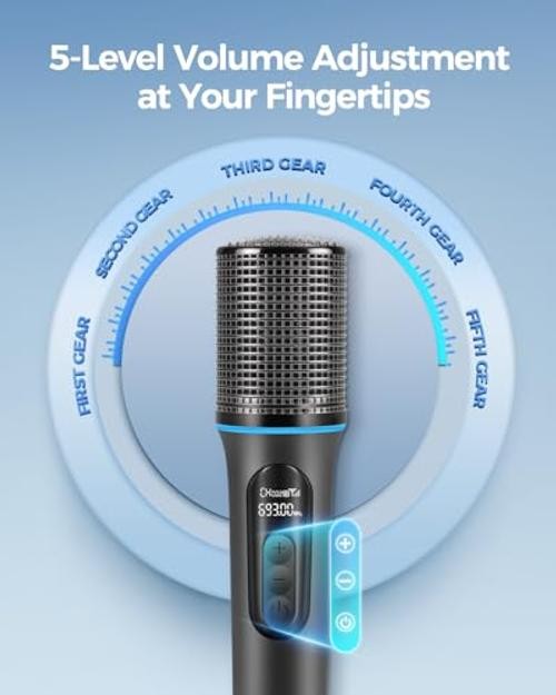 Wireless Microphones, 5-level Volume Adjustment, Dual Handheld Dynamic Mic