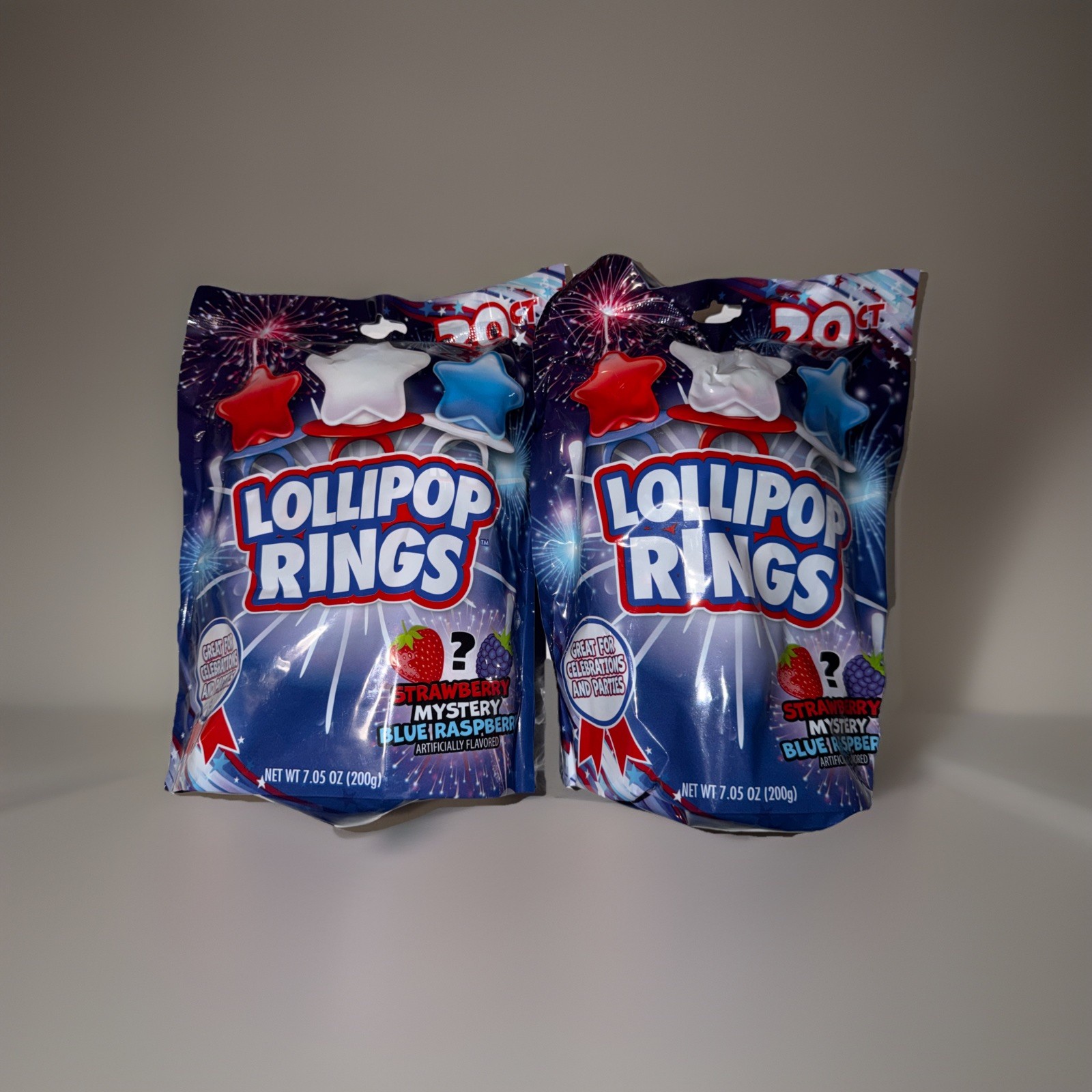 2 Bags Of Lollipop Rings 7.05 Oz Bag Of 20. Red White Blue Ring Pops 40 Total