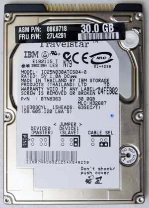 IBM IC25N030ATCS04-0 07N8363 27L4291 08K9718 2.5" 30GB IDE Hard Drive