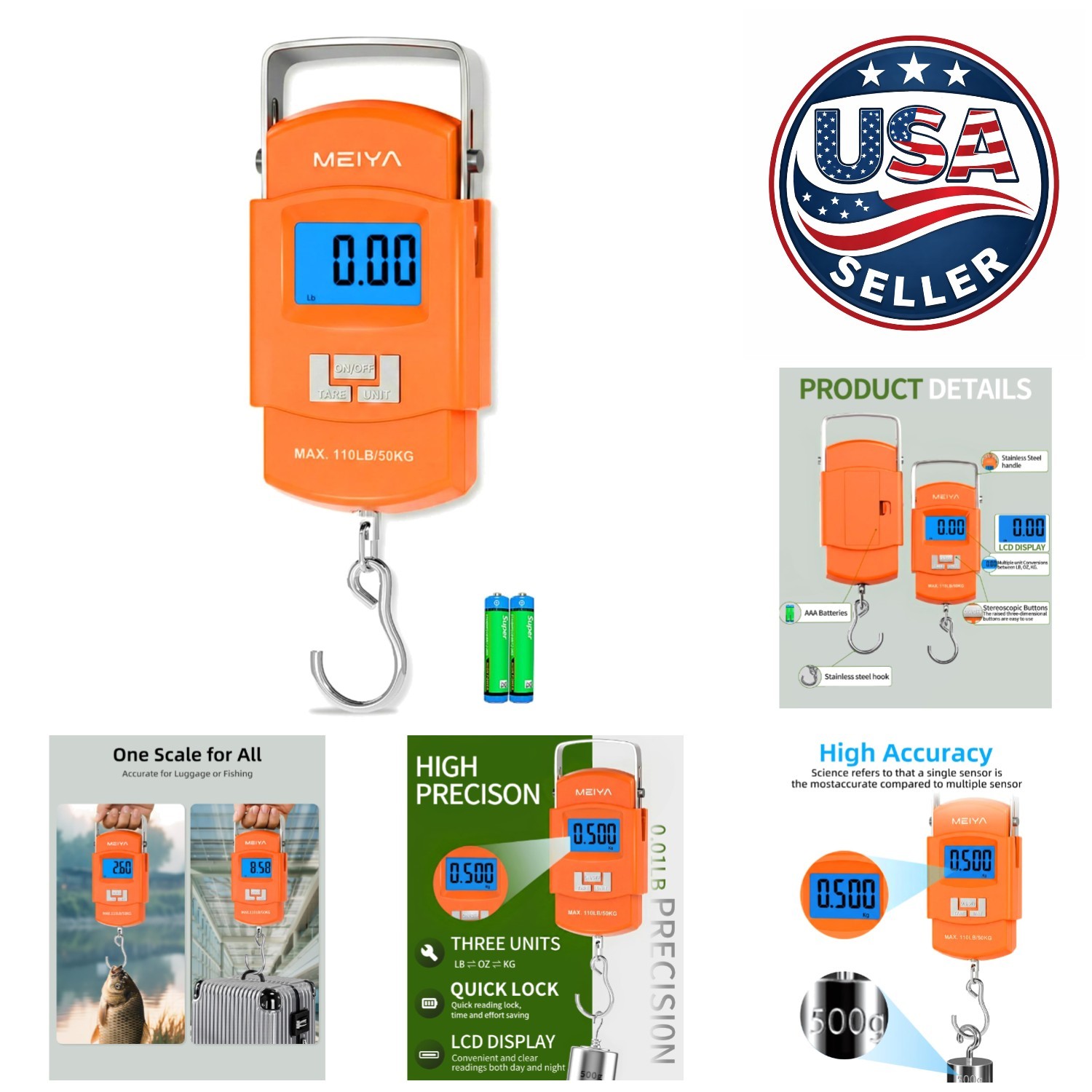 110lb Digital Fishing Scale with Backlit LCD - Perfect Fishing Gifts for Men