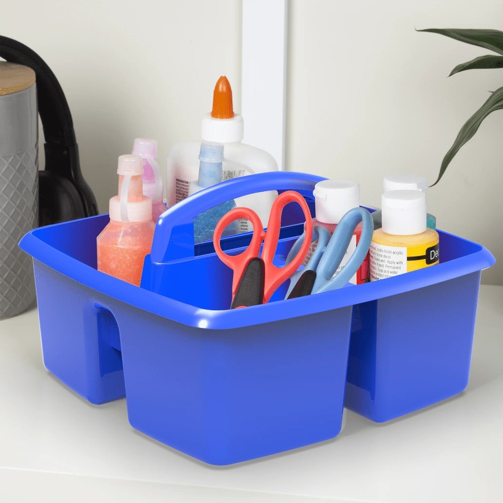 Storex Plastic Desktop Organizer Caddy with Handle, Assorted, Set of 5