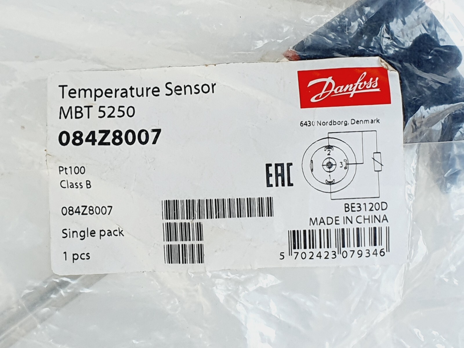 DANFOSS 084Z8007 MBT 5250 Temperature Sensor, PT100, Class B # NEW