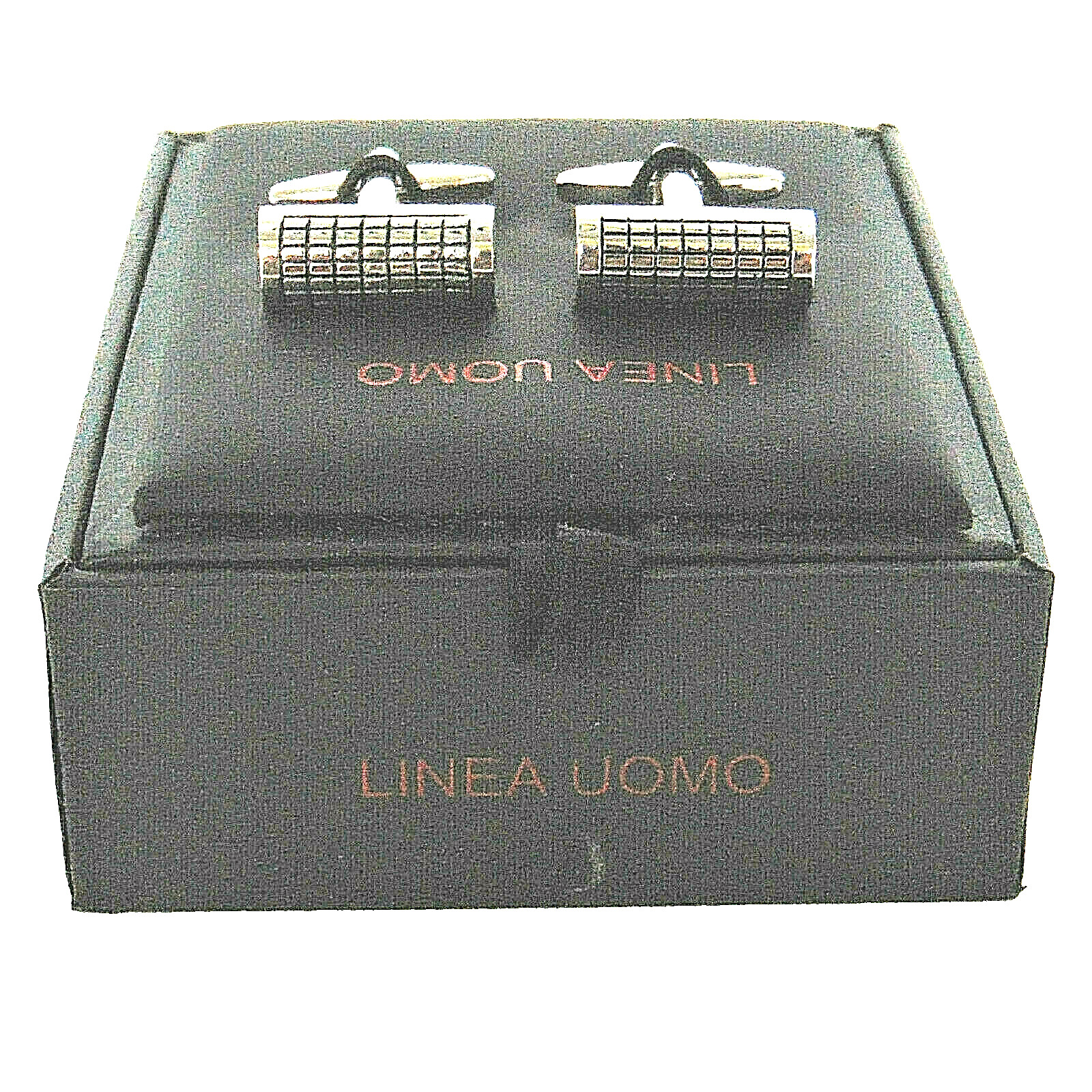 Cufflinks Men's Silver Plated Metal Rectangle Roll Grill Design Linea Uomo