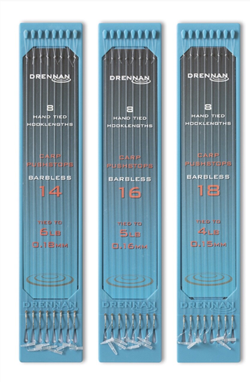 DRENNAN CARP PUSHSTOPS BARBLESS HAND TIED HOOKLENGTHS - 8 PER PACK