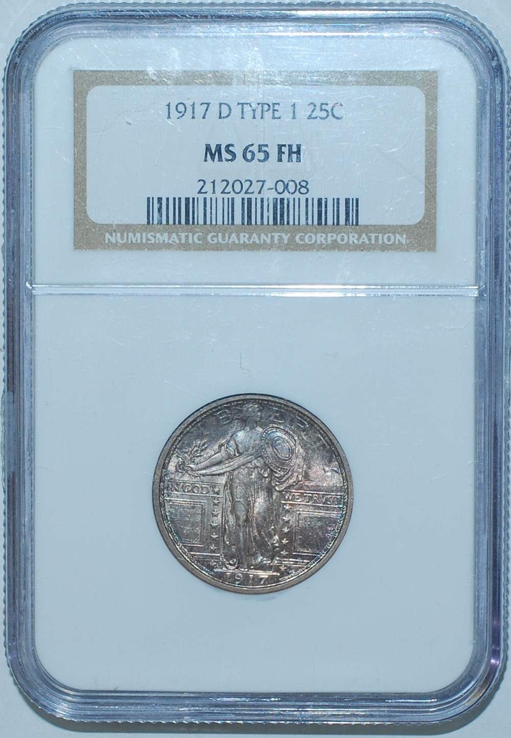 1917 D NGC MS65FH Full Head Type 1 T1 Standing Liberty Quarter 25c