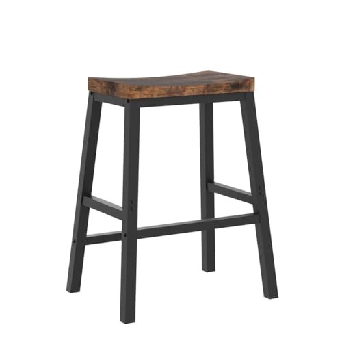 Bar Stools, Set of 2 Bar Chairs, 23.6 Inch Saddle Stools, Rustic Brown + Black