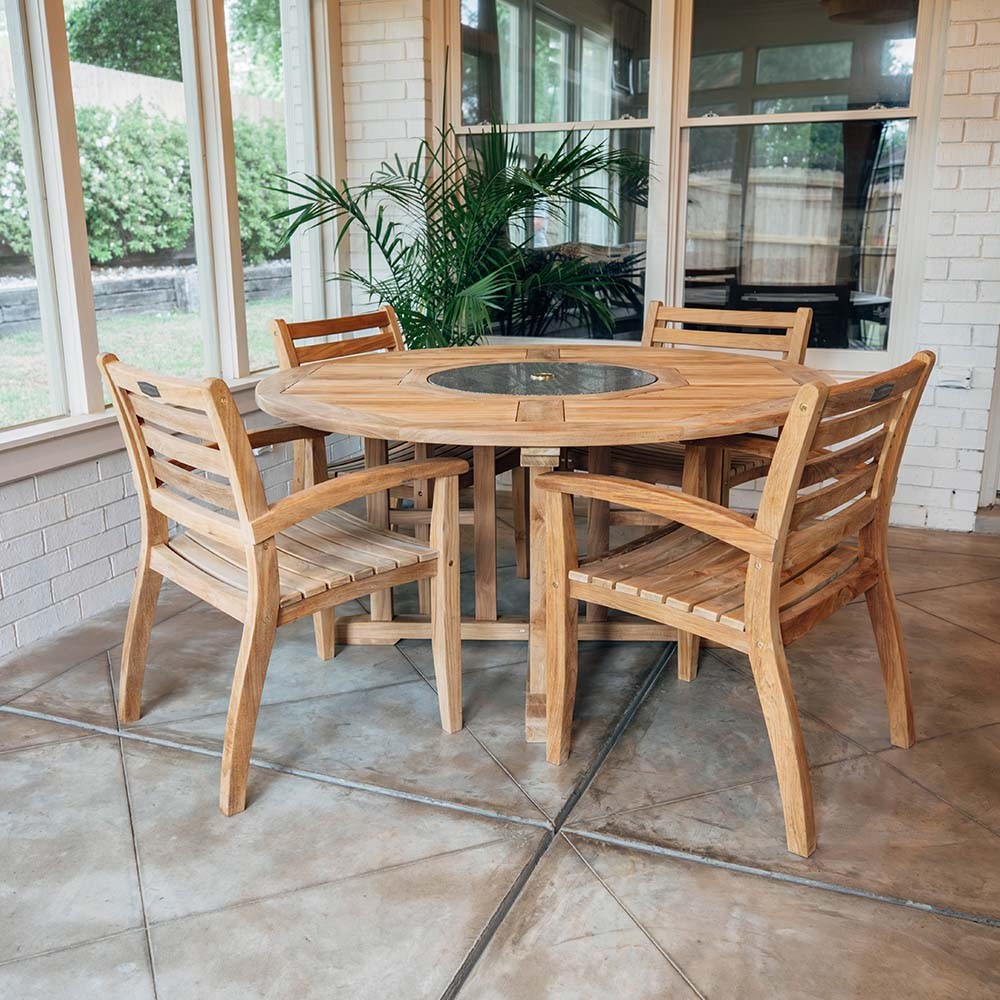 Ash & Ember Grade A Teak 59" Round Dining Table with Granite Lazy Susan