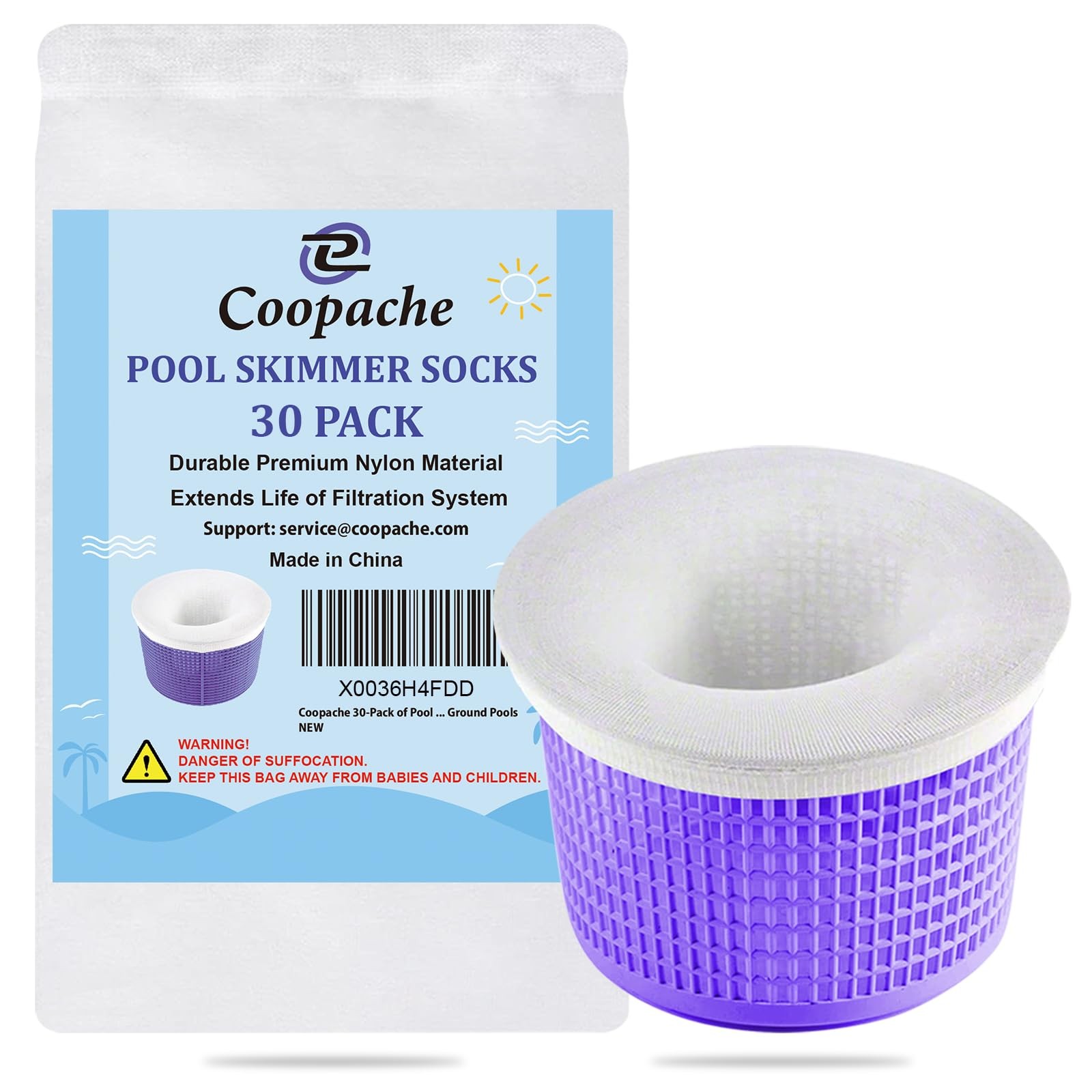 Coopache 30-Pack of Pool Skimmer Socks - Filters Baskets, Skimmers White