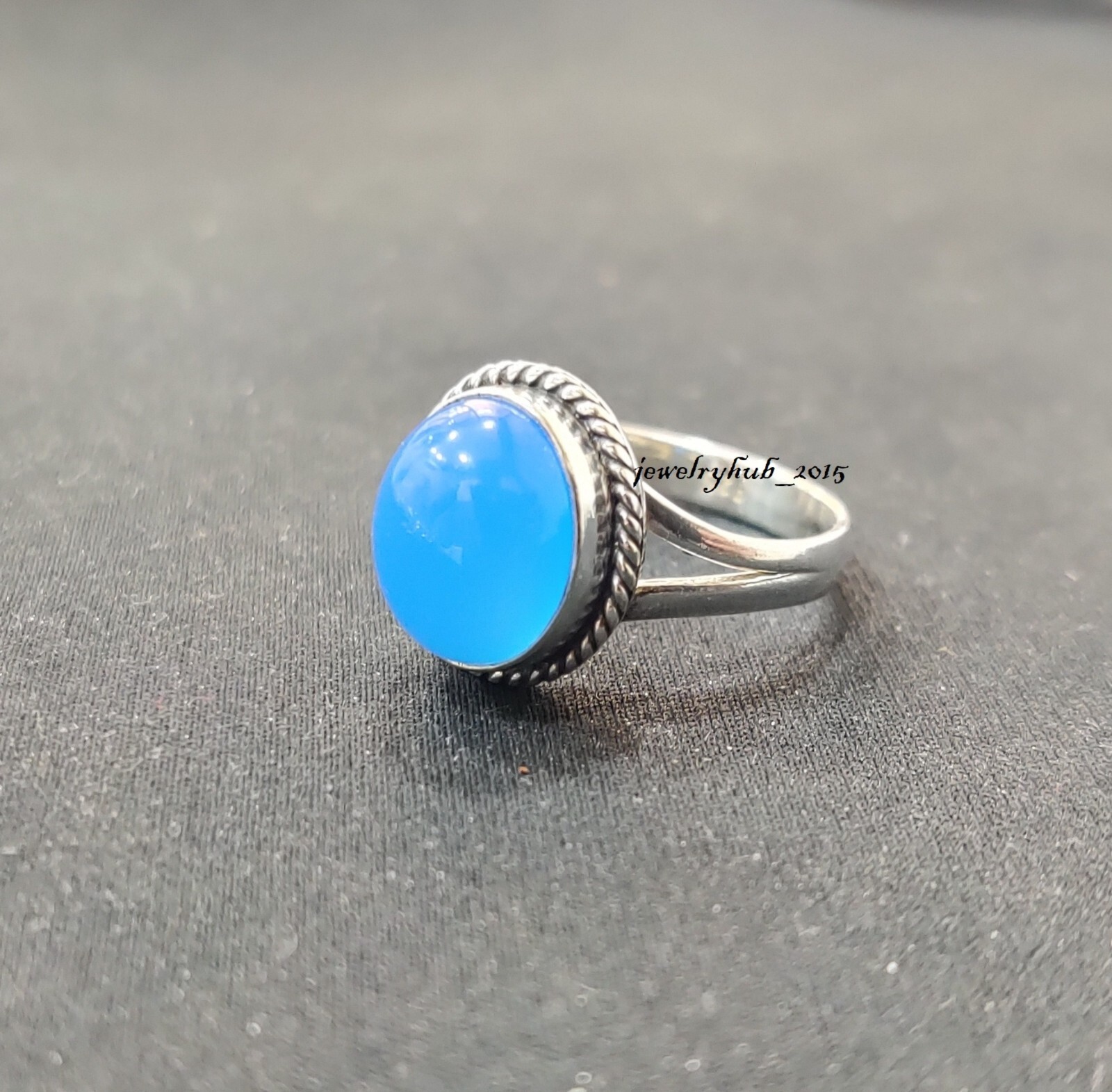 Natural  Aqua Chalcedony Gemstone 925 Sterling Silver Band Ring All Size SR1298