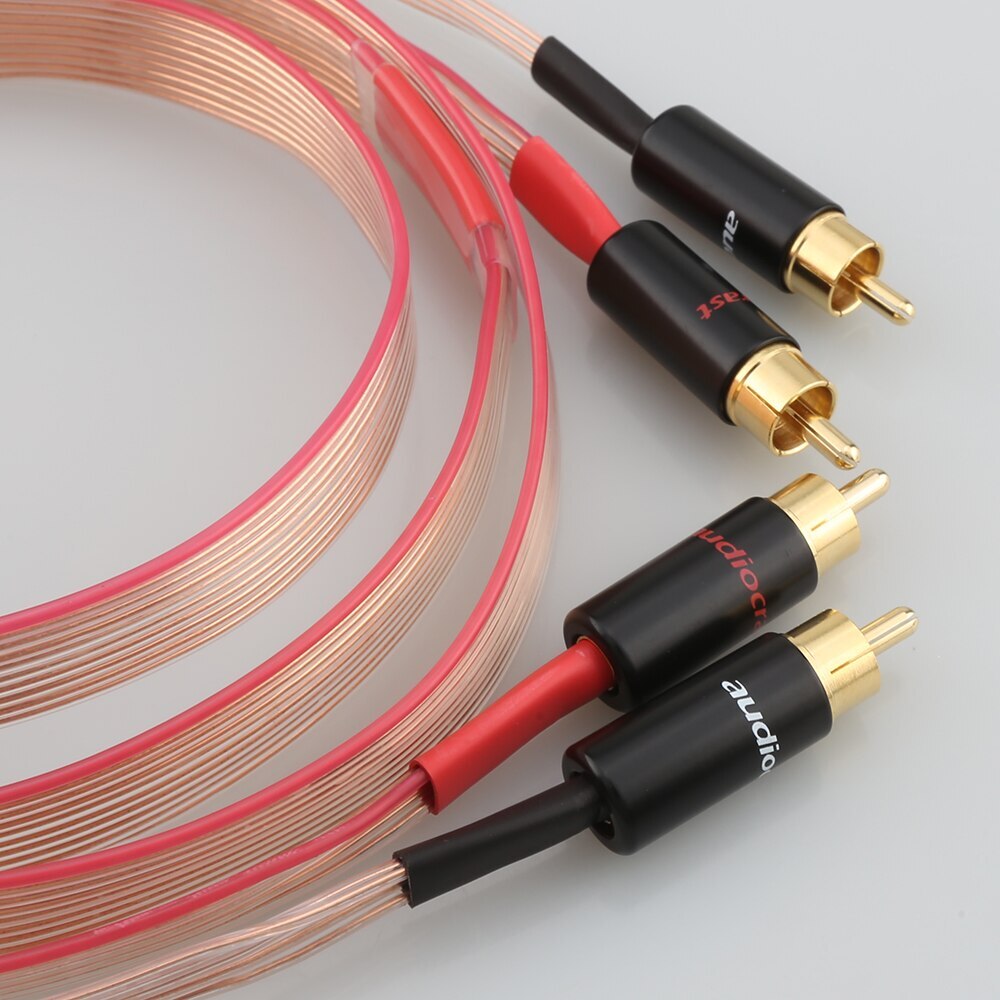 Pair OCC Copper Signal RCA Flat Cable Gold Plated Plug Interconnect RCA Cable