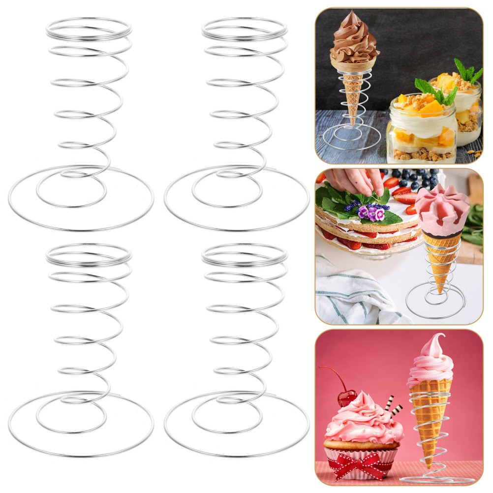 4 Pcs Ice Cream Cone Holders Stainless Steel Display Stands for Restaurants