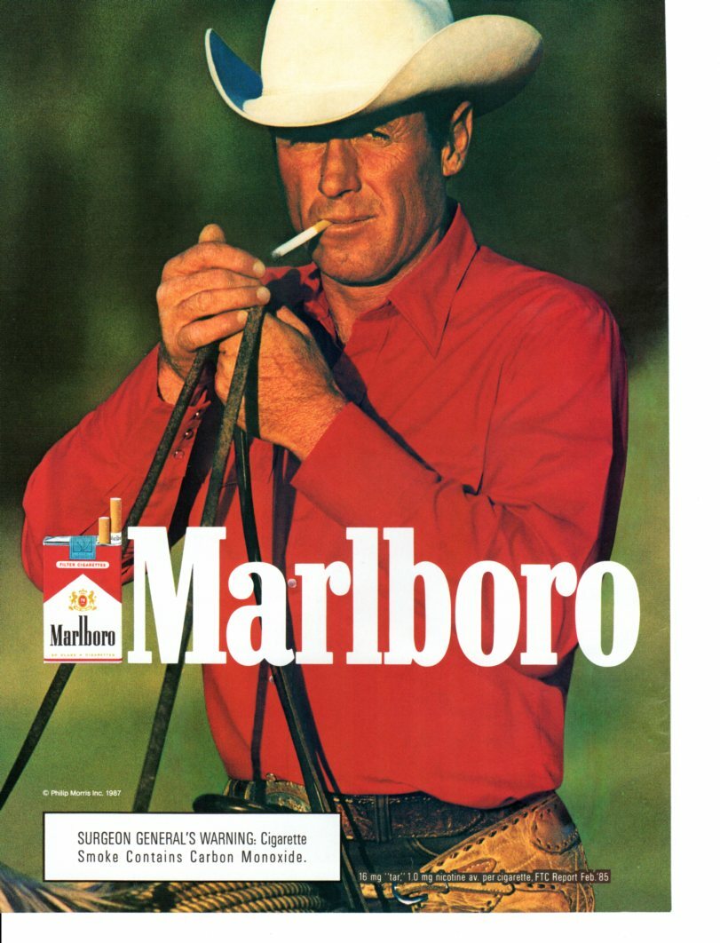 Vintage print ad Tobacco Cigarettes MARLBORO Red Cowboy Sexy Man Red Shirt 1987