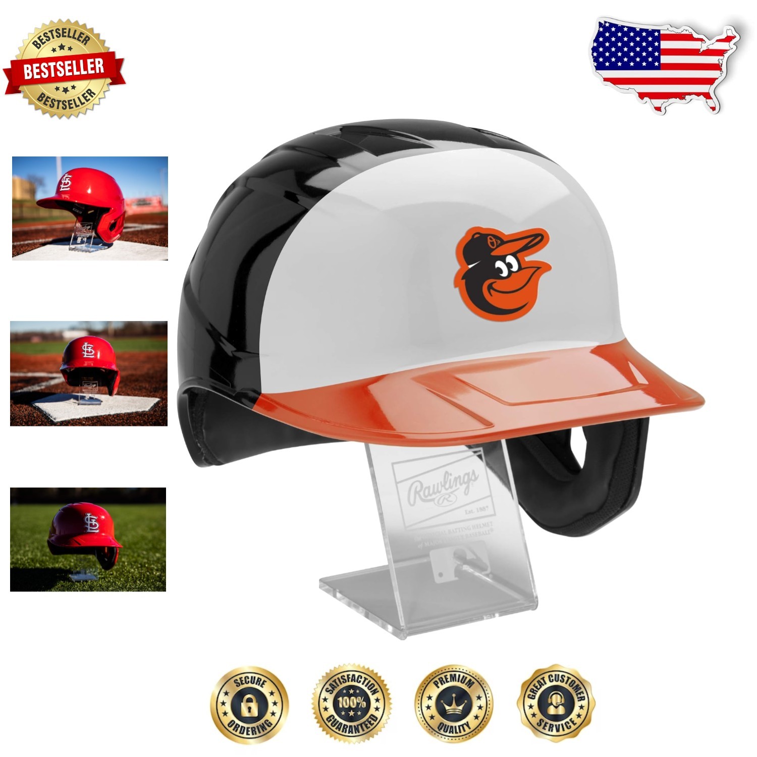 Orange Black Baltimore Orioles MLB Mach Pro Replica Batting Helmet Adult