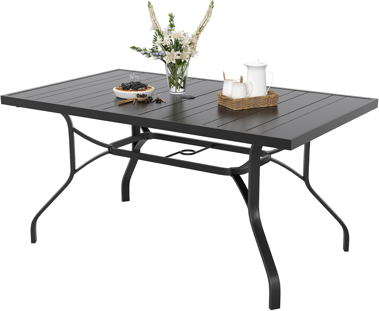 Outdoor Dining Table 60"X35", Rectangle Patio Dining Table with 1.57" Umbrella H