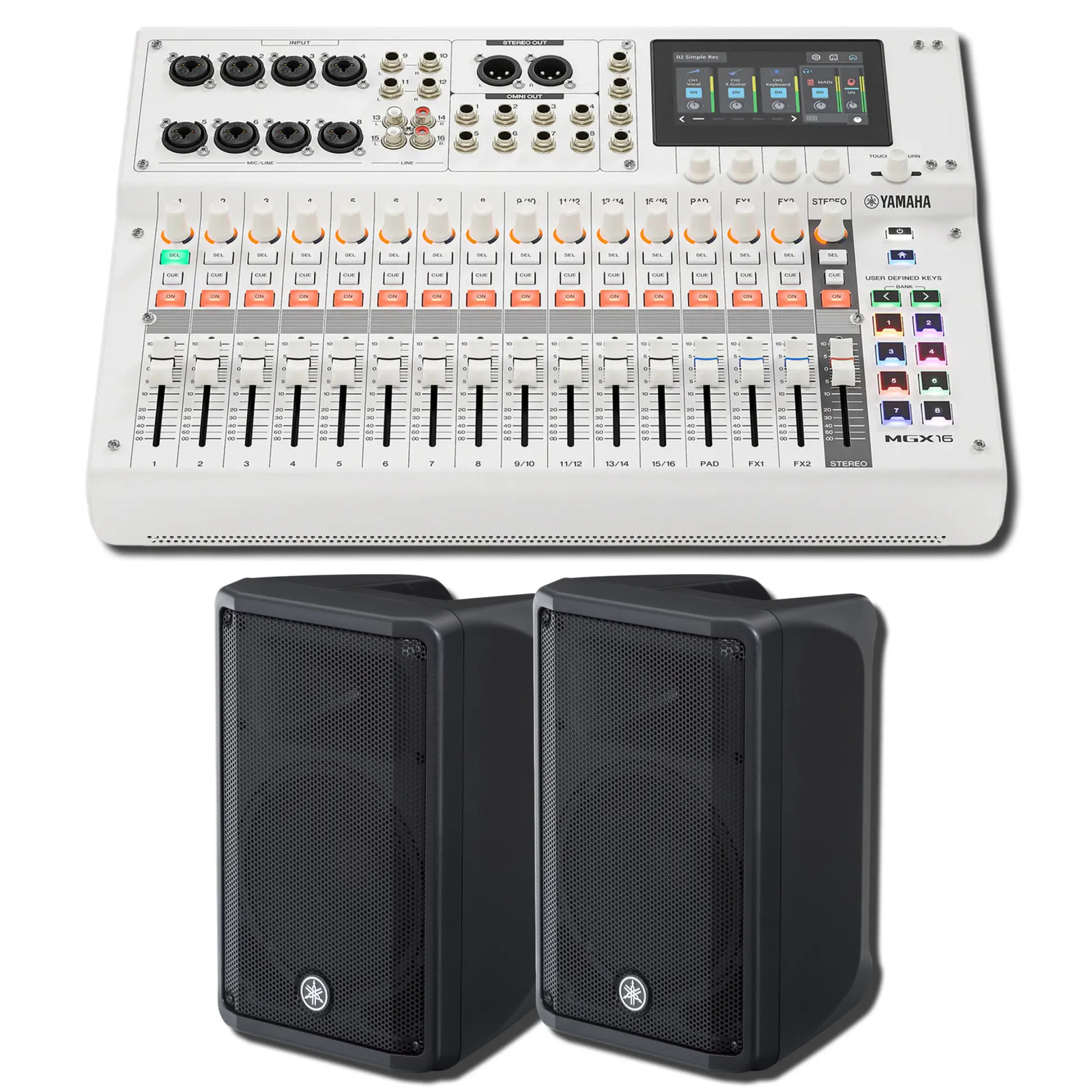 Yamaha MGX16 W 22-Ch Digital Mixer w/ 2x DBR10 700W Powered Speakers Bundle