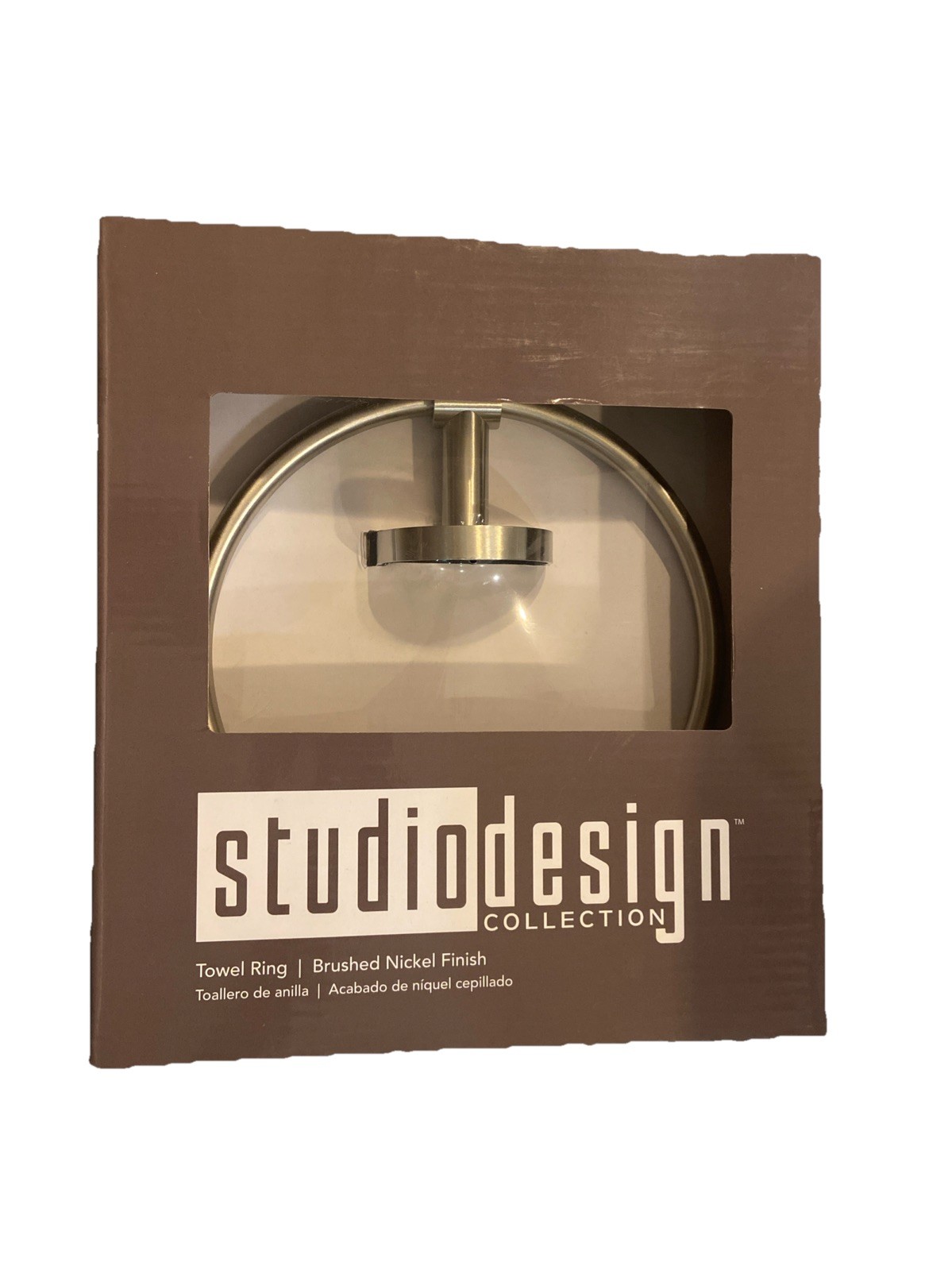 Studio Design Collection Bathroom Brushed Nickel Finish Towel Ring NEW