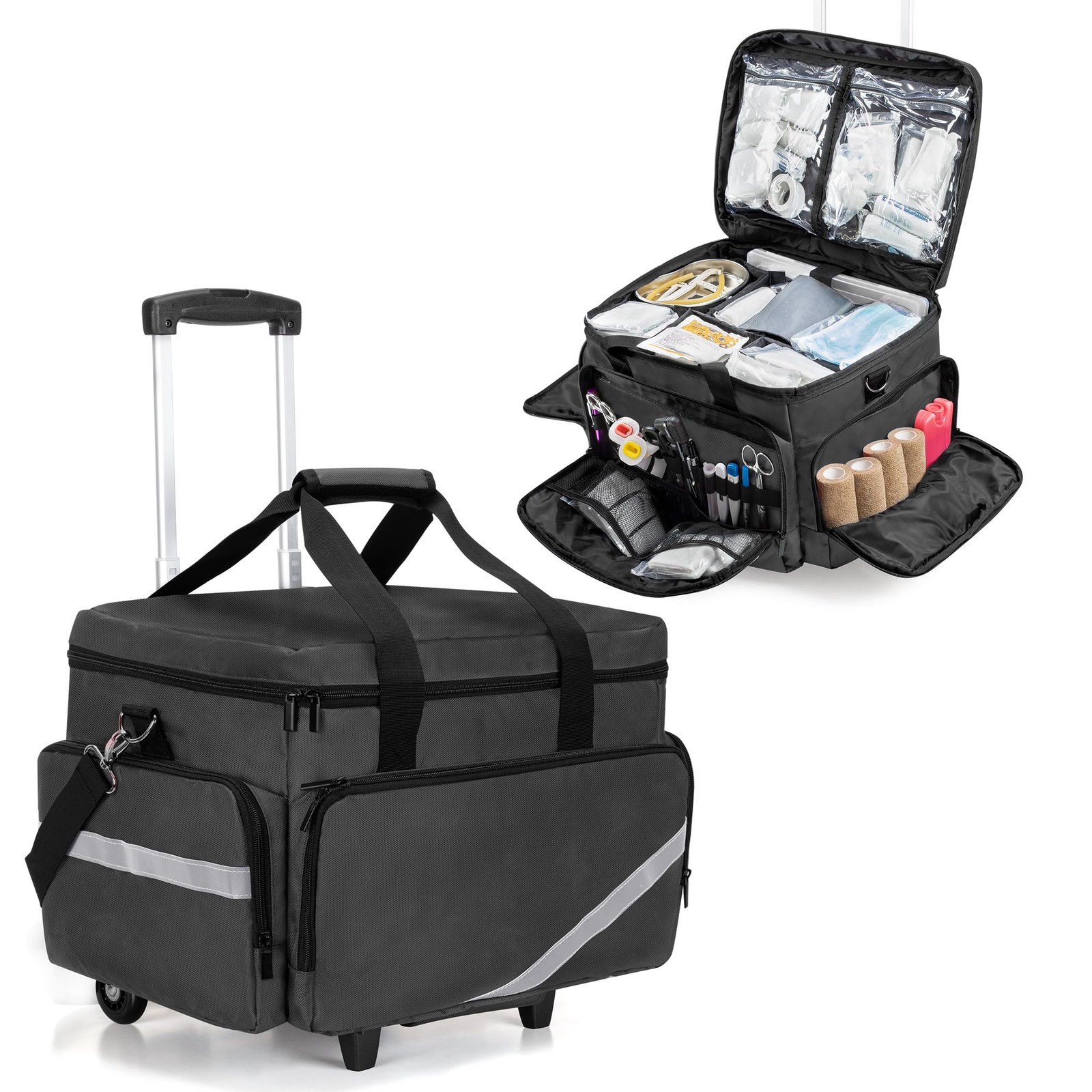 Rolling Bag with Detachable Trolley, Nurse Rolling Bag with Removable Divider...