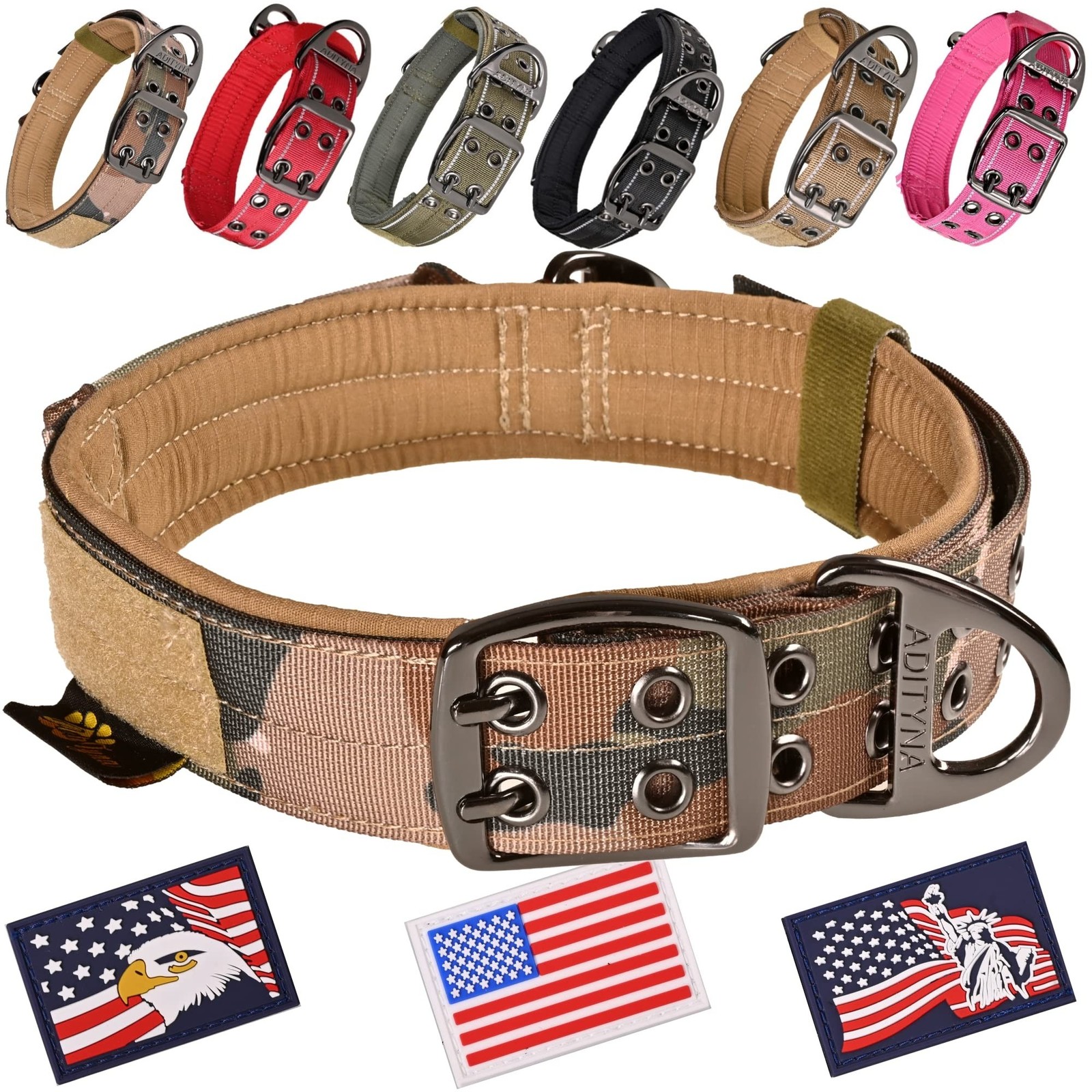 ADITYNA Heavy Duty Dog Collar for Medium Dogs - Camo Collar with Handle for T...