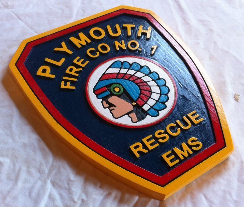 Fire Department Plymouth 3D routed carved plaque wood patch sign Custom Carved