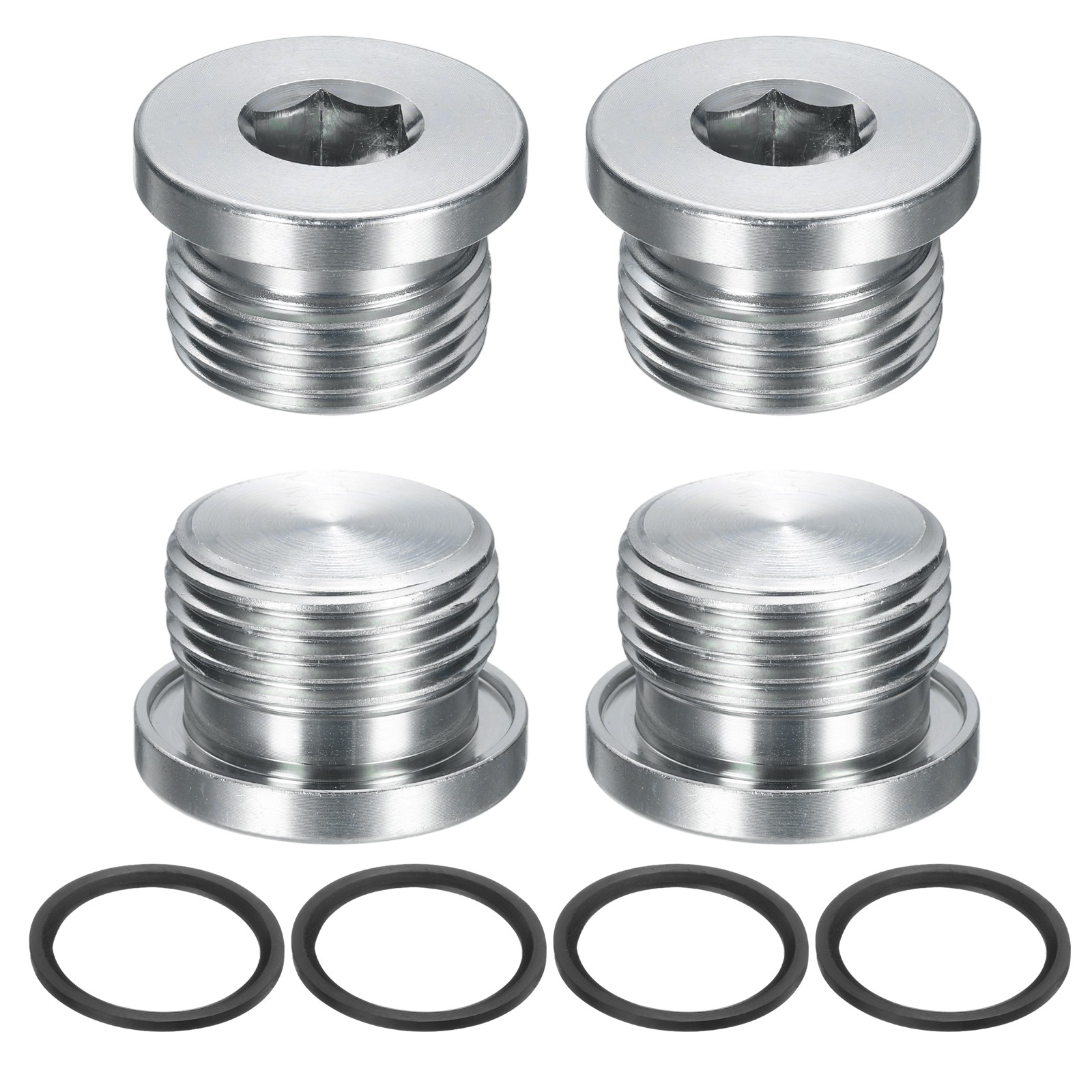 4Pcs M27x1.5 Carbon Steel Inner Hex Head Pipe Fitting Plug with O-Ring