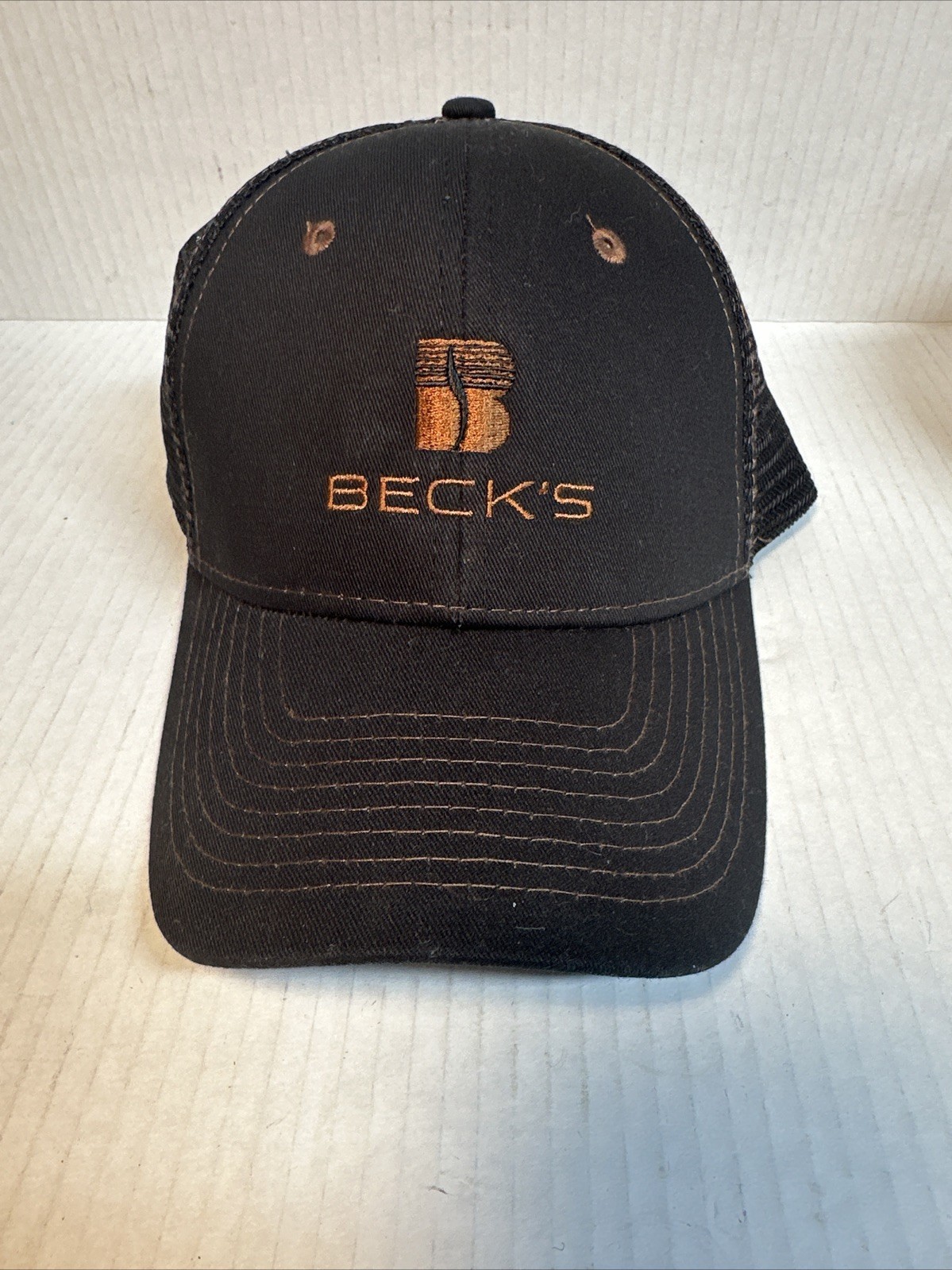 Becks Seed Corn Black Hat w Bronze Embroidered Letters & Logo Snapback