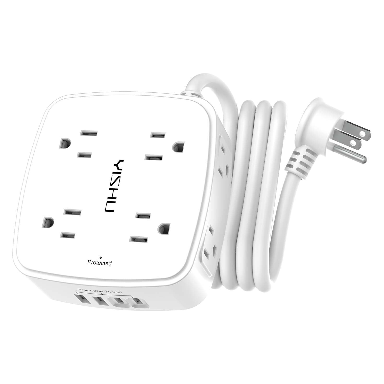 6 Ft Surge Protector Power Strip - 8 Widely Outlets with 4 USB 6 Ft, White