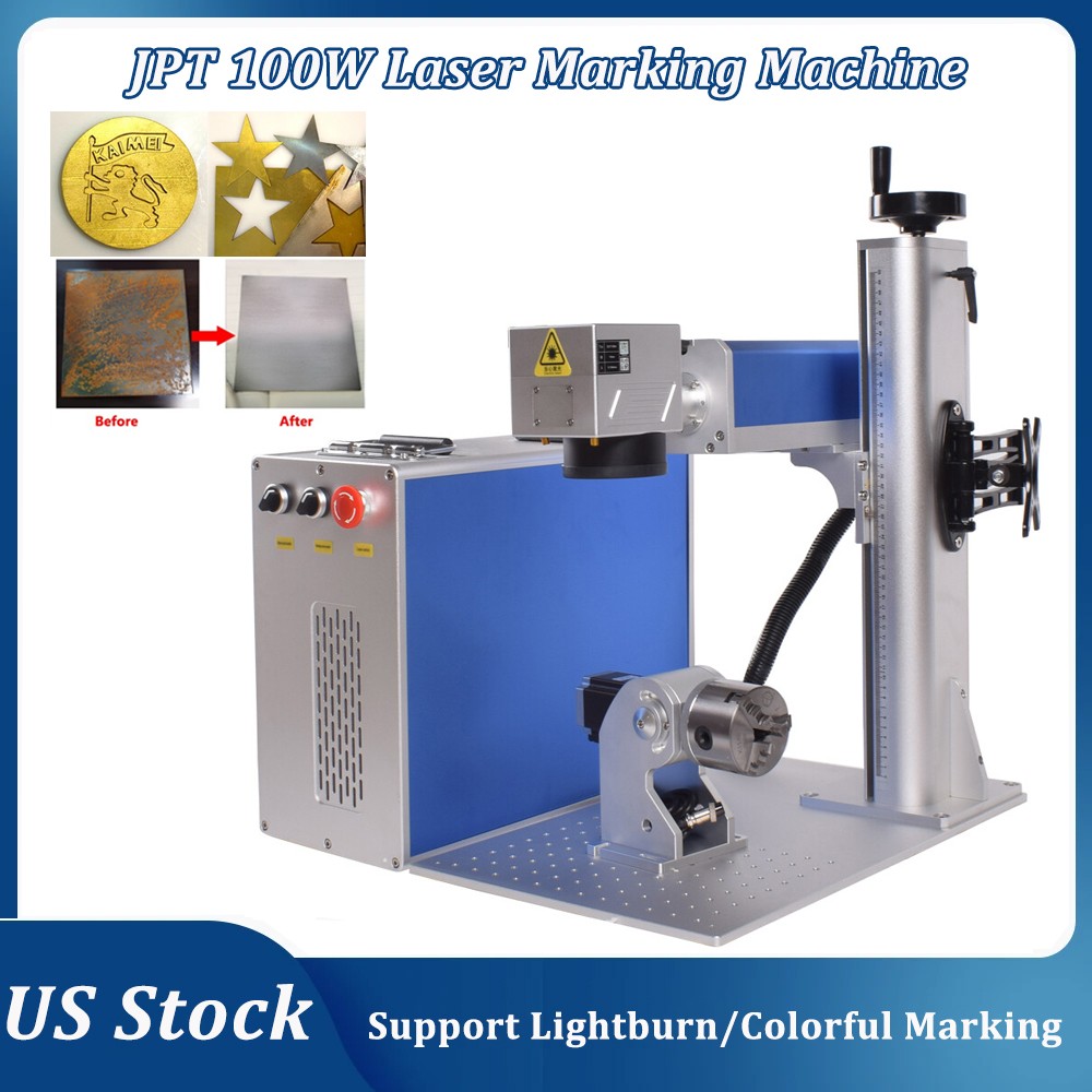 JPT 100W Mopa Fiber Laser Marking Machine Laser Engraver Rotary Axis 200*200mm