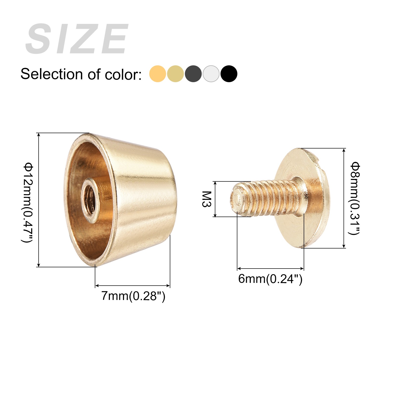 Screw Back Stud Spike (12x7mm) 20pcs, Flat Head Stud Rivets 5 Colors