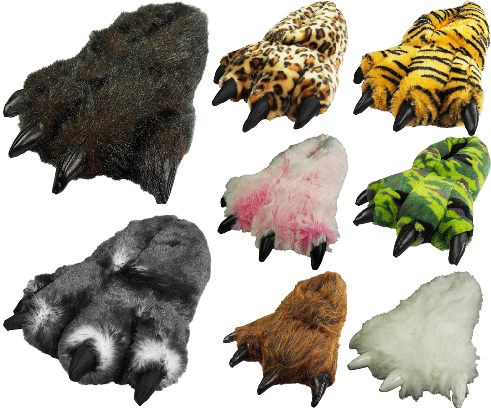 Mens Womens Unisex Soft Plush Fun Winter Animal Claw Paw Feet Indoor Slippers