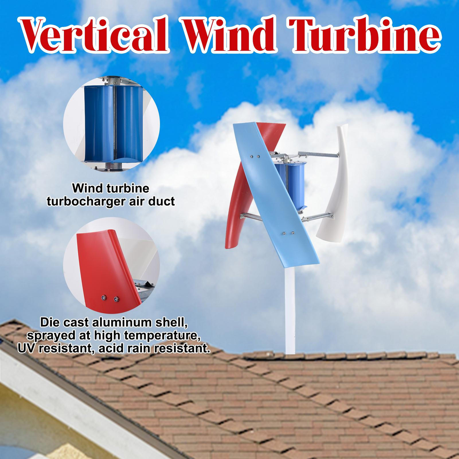 3000W Vertical Axis Wind Turbine Generator DC 12V Controller Home Windmill Kit