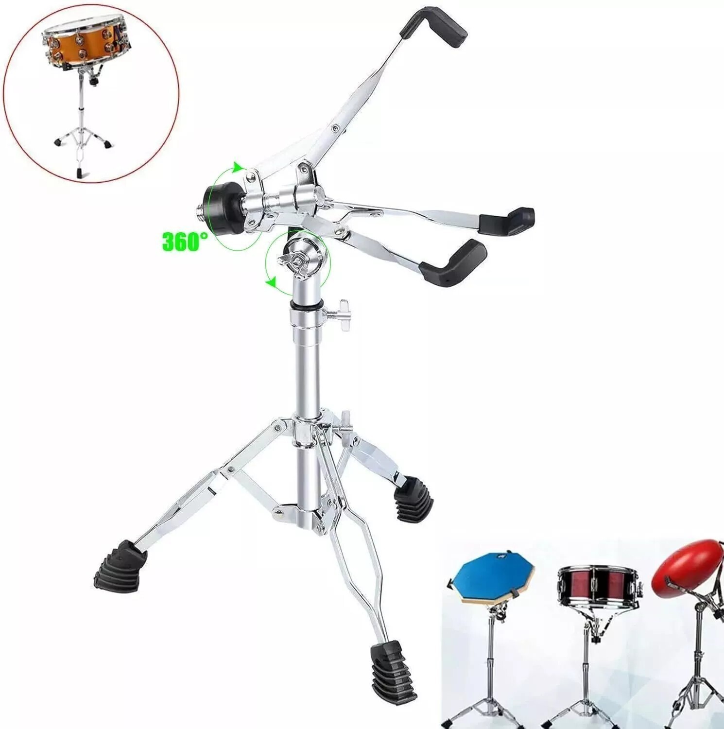 Heavy Duty Profession Chrome Plated Dumb Snare Drum Stand Tripod Silver Standard