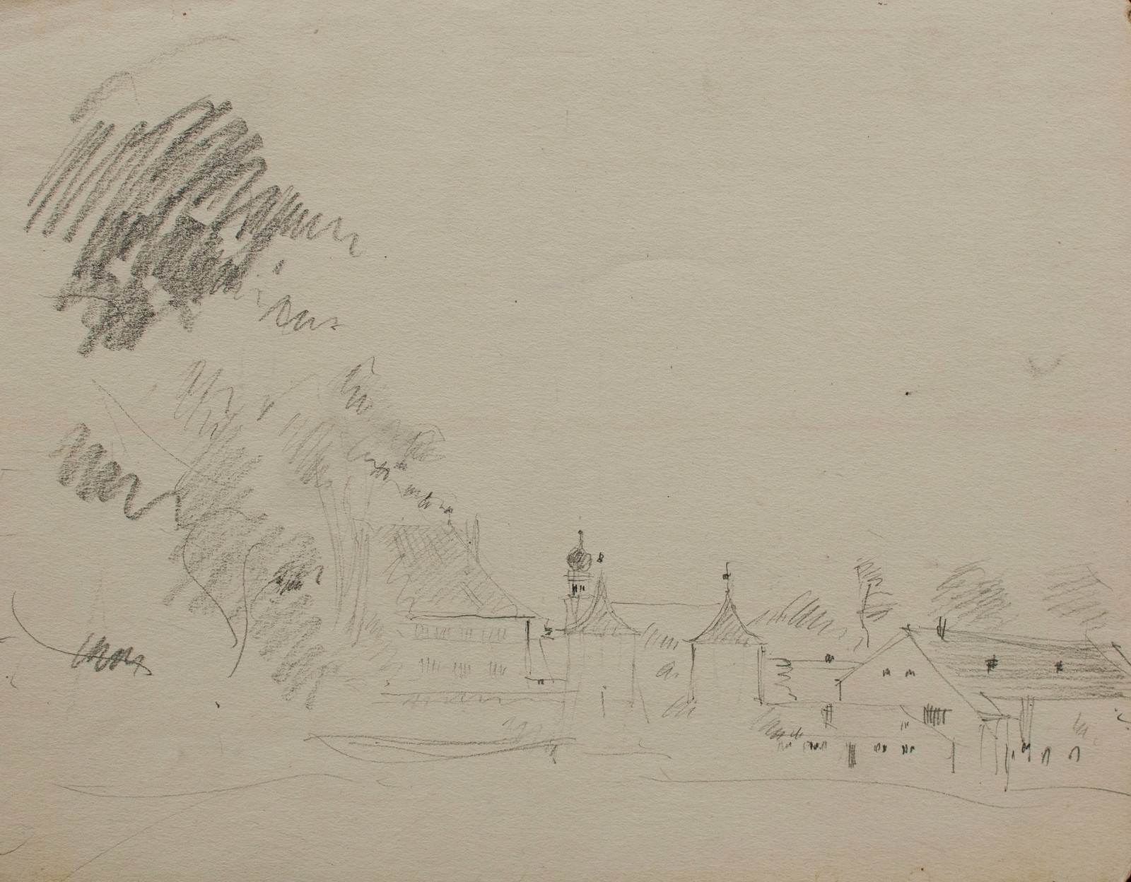 Willi Schmid Castle Drawing Pencil Expressionism Unsigned 1930s